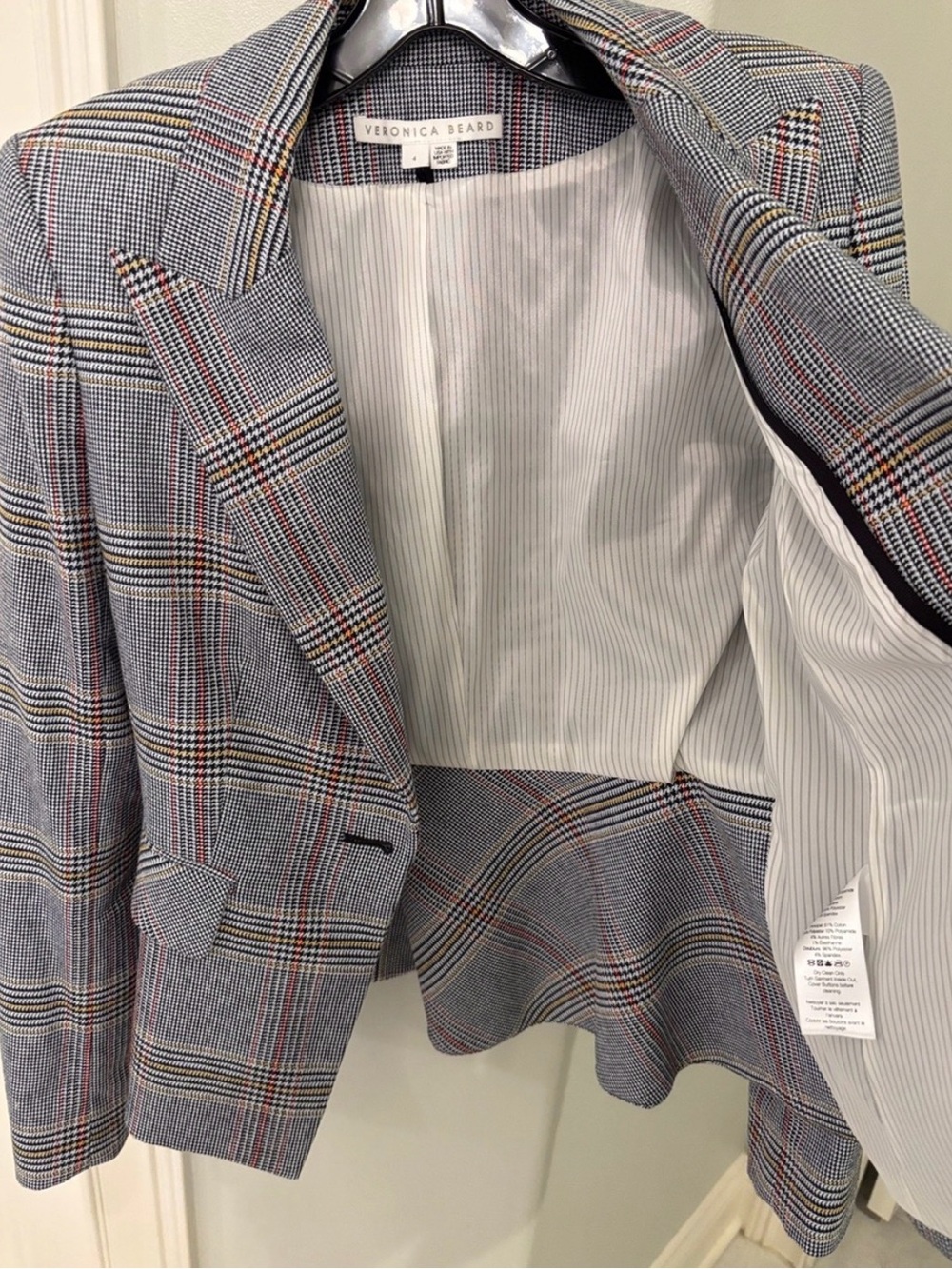 Veronica Beard Gray Plaid One-Button Blazer - Size 4 - Picture 7 of 8